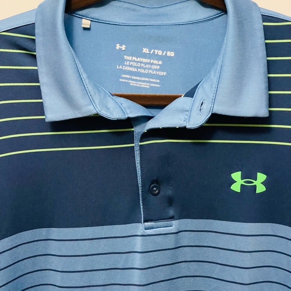 Under Armour Men's Polo in Blue with Green Stripes - Picture 2 of 4
